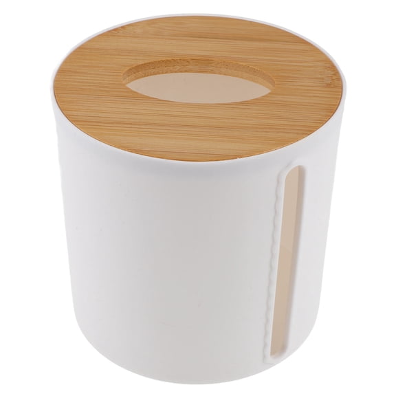 Pawsdot Bathroom Storage Box Round White Bamboo Plastic 1Set