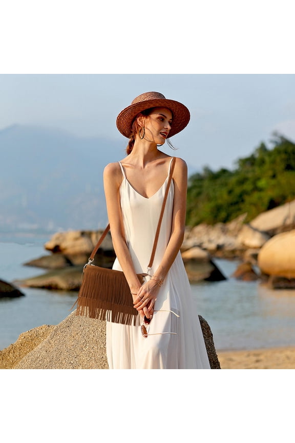 Small Tassel Side Bag Women Crossbody Bags Saddle Shape Polyester Hand Carry 1Pcs