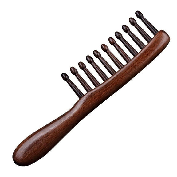 Pawsdot Wooden Wide Tooth Hair Comb for Curly Hair Detangling with Sandalwood Scalp Massage and Comfortable Handle