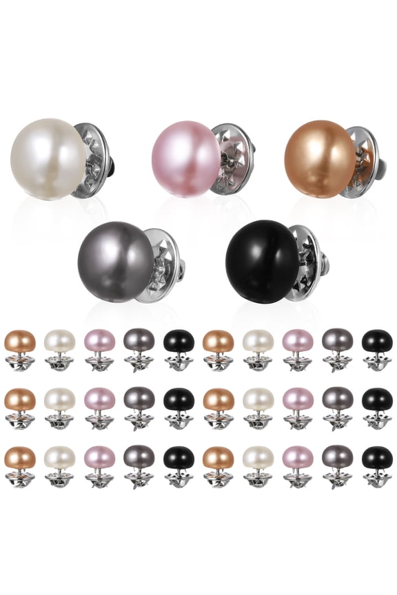 Women Shirt Brooch Pins 25pcs Pearl Cover Up Button Safety Brooches No Sew Metal Tie Tacks Clips for Clothing and Dress Decoration