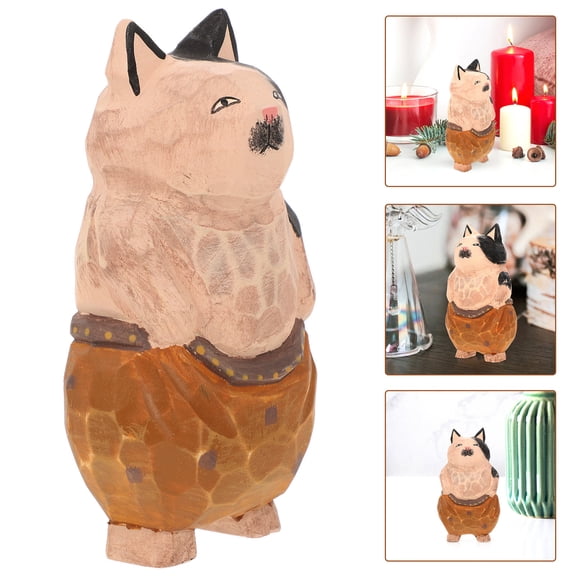 Pawsdot Wood Cat Home Decor Carved Cat Statue for Garden Decor 1Set