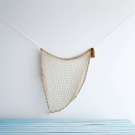 Pawsdot Mediterranean Style Decorative Fish Net Light Brown Wall Hanging for Home and Cafe