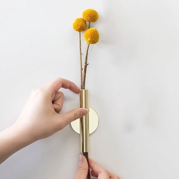 Pawsdot Self-Adhesive Golden Metal Vase Wall Mounted Flower Holder Beautiful Decor