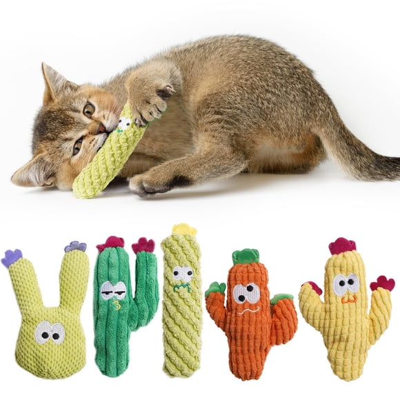 Pawsible 5 Pack Cactus Cat Toy Set, 100% Premium Cat Herb Filling, Natural Stimulation for Cats, Durable for Teething, Perfect Kitten Toy
