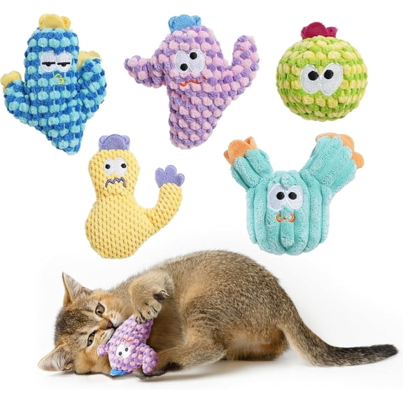 Pawsible 5 Pack Colorful Cactus Cat Toy Set, 100% Premium Cat Herb Filling, Natural Stimulation for Cats, Soft Teething Toys, Perfect Kitten Toys
