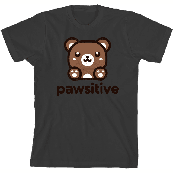 Pawsitive Bear Youth Charcoal Crew Neck Short Sleeve Tee-Medium