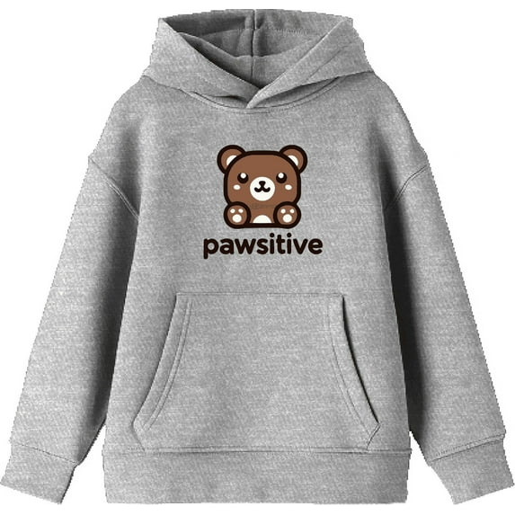 Pawsitive Bear Youth Heather Gray Long Sleeve Hoodie-Medium