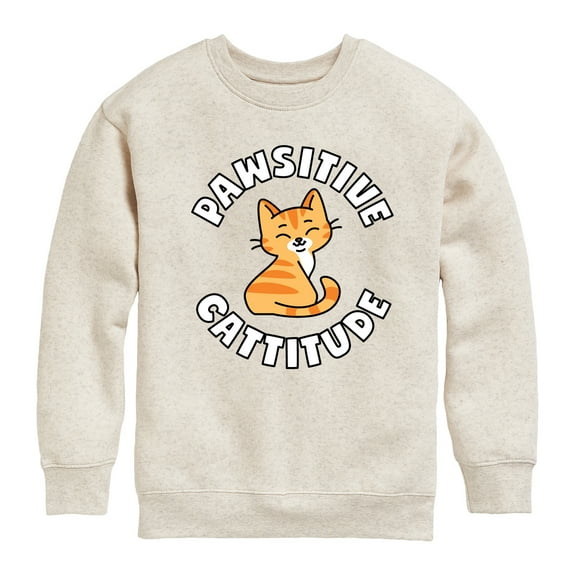 Pawsitive Cattitude  - Toddler And Youth Crewneck Fleece Sweatshirt