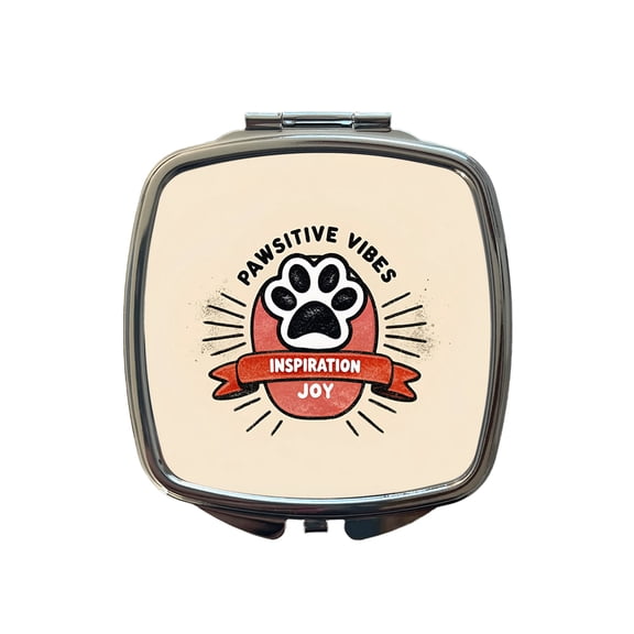 Pawsitive Positive Vibes Dogs Cats Travel Makeup Handbag Purse Small Pocket Compact Mirror