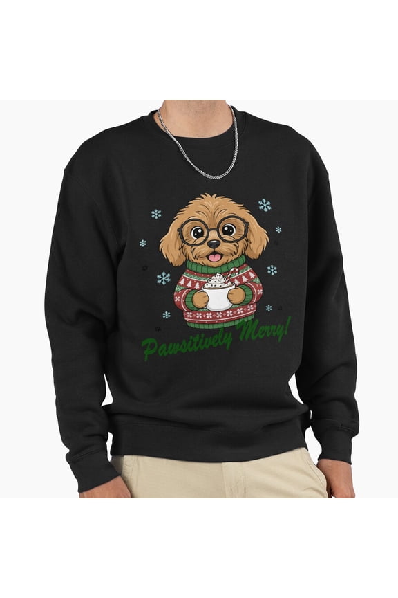 Pawsitively Merry Cockapoo In Christmas Graphic Unisex Sweatshirt Retro Sweater Art G25053, Up to Size 5XL