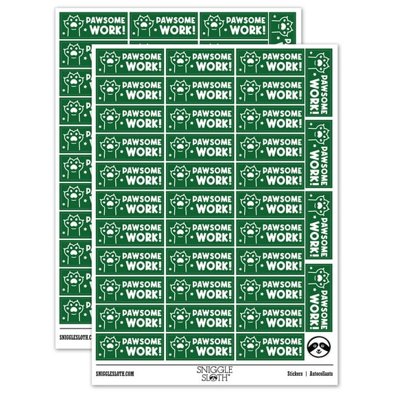 Pawsome Awesome Work Cat Paw Teacher Student School Sticker Set - Dark Green - Matte Finish - 1.5" Small