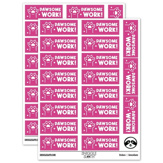 Pawsome Awesome Work Cat Paw Teacher Student School Sticker Set - Hot Pink - Gloss Finish - 2.00" Large