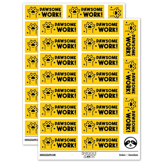 Pawsome Awesome Work Cat Paw Teacher Student School Sticker Set - Yellow - Gloss Finish - 2.00" Large