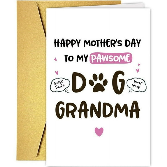Pawsome Dog Grandma Mother's Day Card - Fun, Colorful & Blank Inside with Gold Envelope