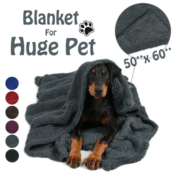 Pawsse Fluffy Microfiber Fleece Blanket, Reversible Plush Blanket Throw for Couch and Sofa, Large Sherpa Dog Blanket, Gray, 50’’ x 60’’