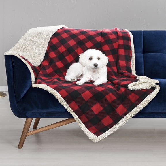 Pawsse Waterproof Pet Blanket, Pee Urine Proof Dog Blanket Cover for Couch Bed Furniture Protector, Liquid Proof Blanket for Small Medium Dogs, Buffale Red/Tuape, 50” x 60”.
