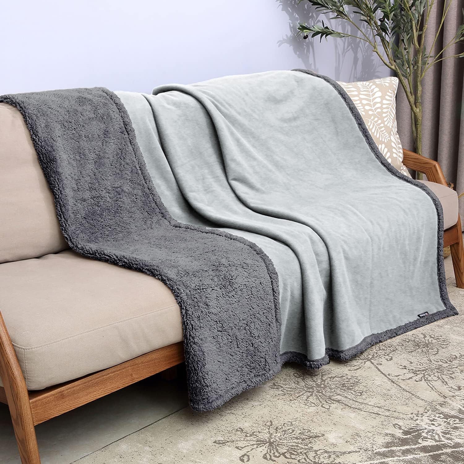 Reversible Light and Dark Gray Waterproof Pet Blanket, 60x50 Inches