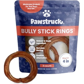 Pawstruck All-Natural 4" Bully Stick Rings for Dogs, 3 count