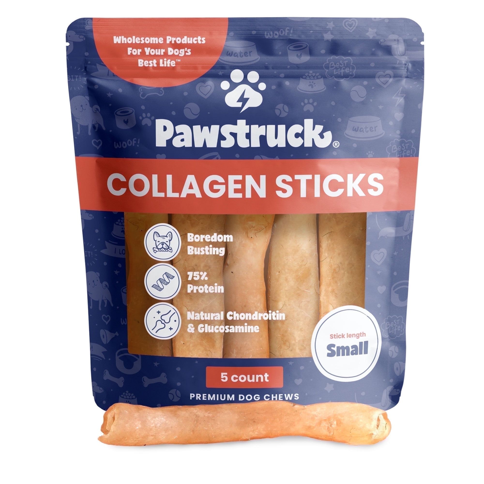 Pawstruck 5 7 Natural Beef Collagen Chew Sticks for Dogs Joint Care with Glucosamine and Chondroitin 5 Count Walmart