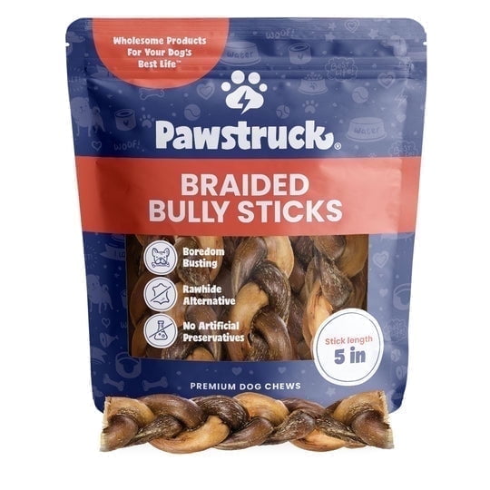 Pawstruck Natural 5" Braided Bully Sticks for Dogs - Healthy Rawhide Free - 5 Count