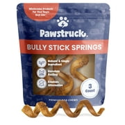 Pawstruck Natural 6" Bully Stick Springs for Dogs & Puppies - Fun Single Ingredient Rawhide Free Long Lasting Challenging Treat for Chewers - 100% Real Beef Low Odor Chew - Pack of 3