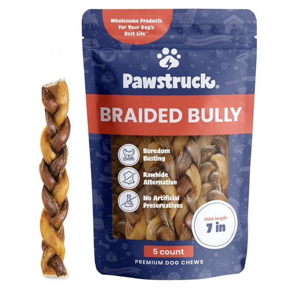 Pawstruck Natural 7" Braided Bully Sticks for Dogs - Healthy Rawhide Free - 5 Count