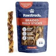 Pawstruck Natural 9" Braided Bully Sticks for Dogs - Healthy Rawhide Free - 10 Count