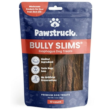 Pawstruck Natural Beef Bully Slims Gullet Chew Sticks for Dogs, 10 Count