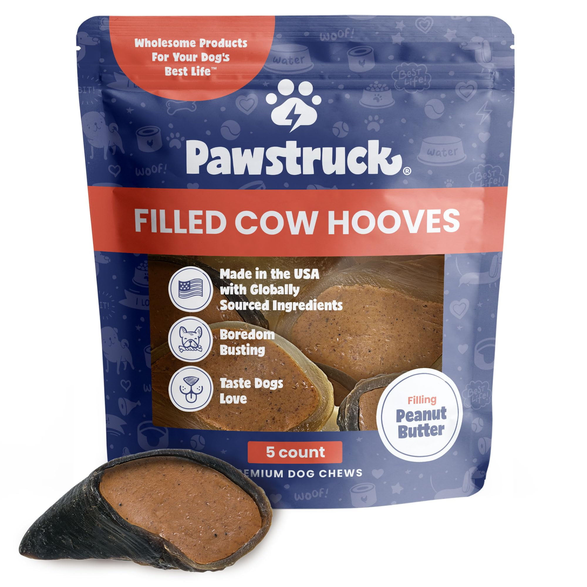 Pawstruck Peanut Butter Filled STF9 Cow Hooves for Dogs Made in The USA Dog Dental Treats