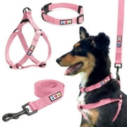 Pawtitas 3-in-1 Medium Dog Harness Dog Collar & Dog Leash For Medium Dogs - Light Pink Medium Dog Collar Harness Leash Set