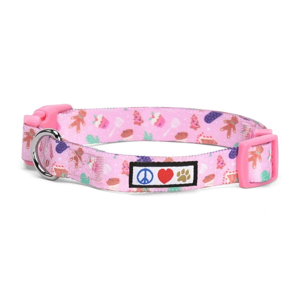 Pawtitas Christmas Dog Collar Cute Puppy Collar Madium Pink Christmas Cookies