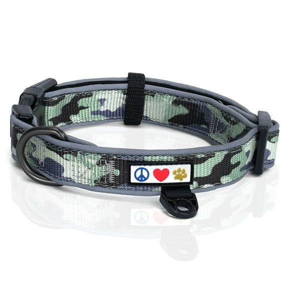Pawtitas Classic Padded Reflective Dog Collar Lumberjack Large Dog Collar Camouflage Grey