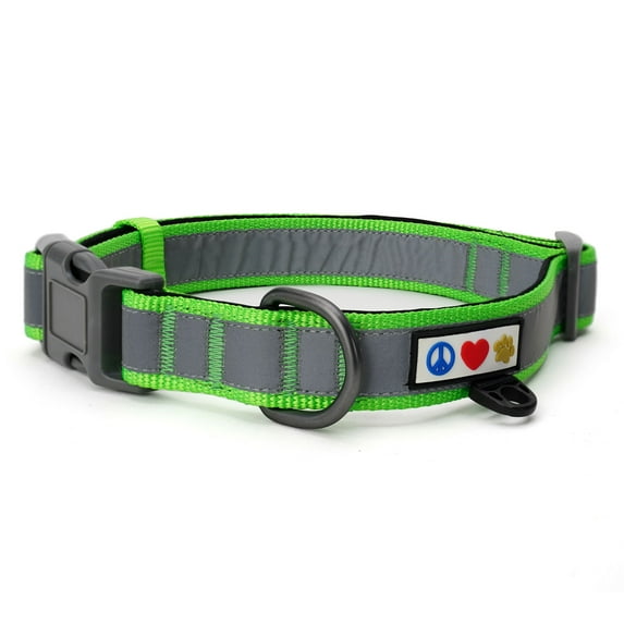 Pawtitas Classic Padded Reflective Dog Collar Lumberjack Large Dog Collar Green