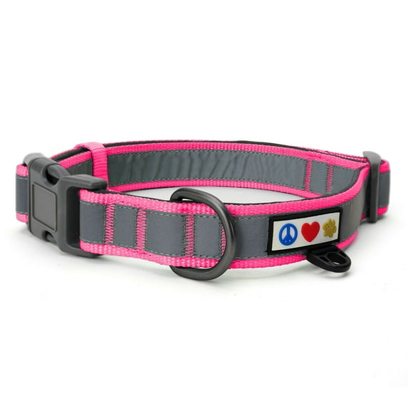 Pawtitas Classic Padded Reflective Dog Collar Lumberjack Medium Dog Collar Pink
