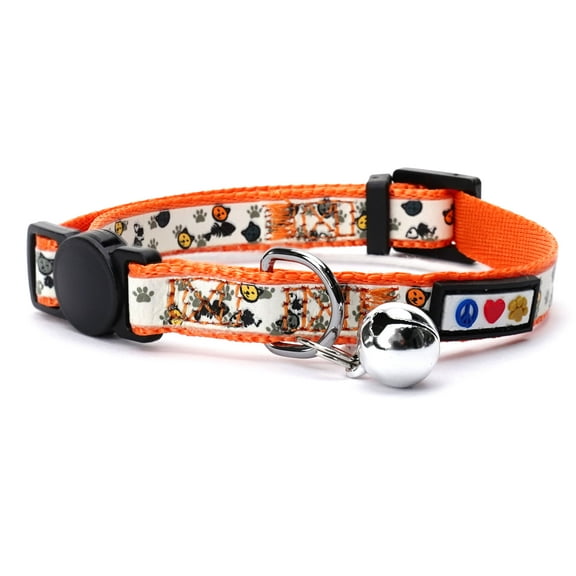 Pawtitas Glow in The Dark Cat Collar with Safety Buckle and Removable Bell Cat Collar Kitten Collar Orange Cat Collar