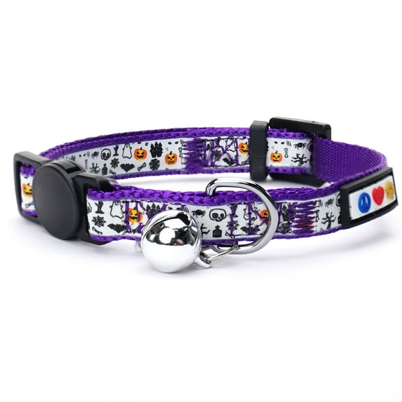 Pawtitas Halloween Cat Collars Glow in The Dark Breakaway Buckle and Removable Bell Halloween Purple