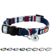 Pawtitas Pet Multicolor Cat Collar Safety Buckle Removable Bell Cat Collar Kitten Collar Blue / Red / White Cat Collar