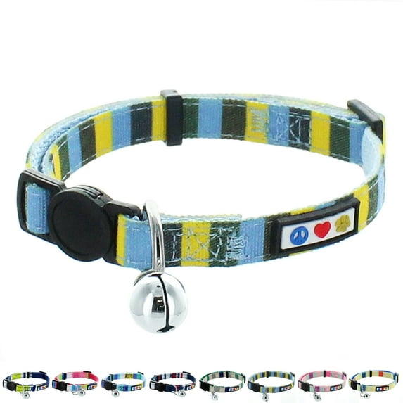 Pawtitas Pet Multicolor Cat Collar Safety Buckle Removable Bell Cat Collar Kitten Collar Blue / Yellow / Green Cat Collar