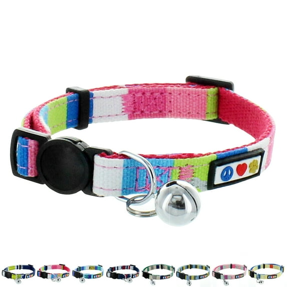 Pawtitas Pet Multicolor Cat Collar Safety Buckle Removable Bell Cat Collar Kitten Collar Pink / Blue / White / Yellow Cat Collar