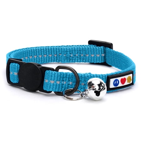 Pawtitas Recycled Cat Collar with Reflective Stitched and Safety Buckle Removable Bell Reflective Cat Breakaway Collar - Teal Cat Collar.