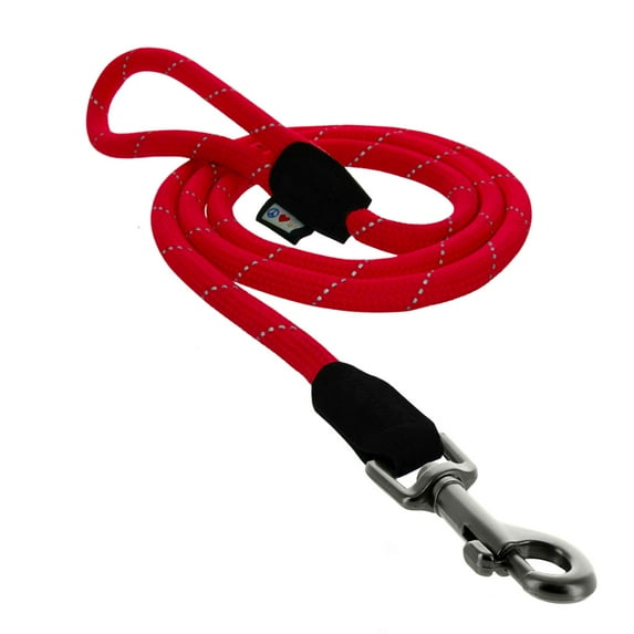 Pawtitas Reflective Dog Leash Large Rope Reflective Dog Leash 6 ft Paracord Lead Strong and Comfortable - Red Dog Leash