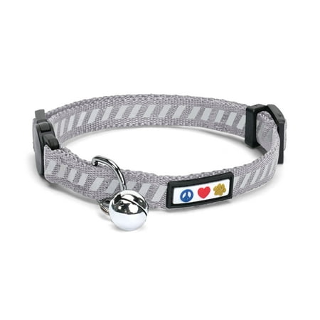 Pawtitas Traffic Reflective Cat Collar with Safety Buckle and Removable Bell Cat Collar Kitten Collar Grey Cat Collar