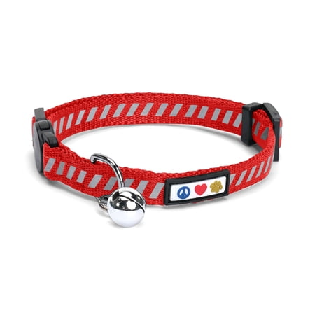Pawtitas Traffic Reflective Cat Collar with Safety Buckle and Removable Bell Cat Collar Kitten Collar Red Cat Collar