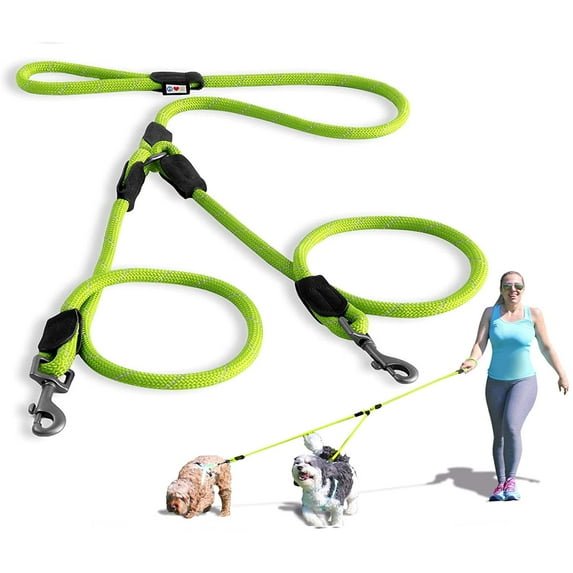 Pawtitas Two Dog Leash 6 ft Reflective Pet Rope Green Dog Leash for 2 Dogs Medium - Large