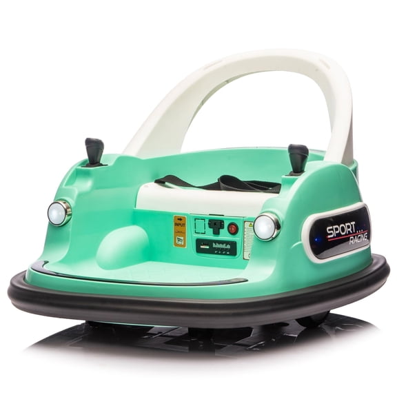 Pawverly 12V Electric Bumper Car for Kids, 360 Degree Spin Ride On Toy w/ Remote Control, LED Lights, Bluetooth Music, Anti-Collision Padding & Safety Belt for Ages 1.5-5  Light green