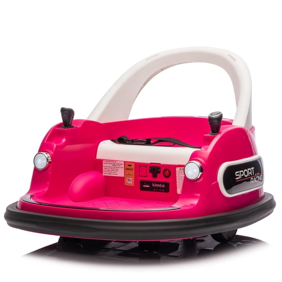 Pawverly 12V Electric Bumper Car for Kids, 360 Degree Spin Ride On Toy w/ Remote Control, LED Lights, Bluetooth Music, Anti-Collision Padding & Safety Belt for Ages 1.5-5 Rose Pink