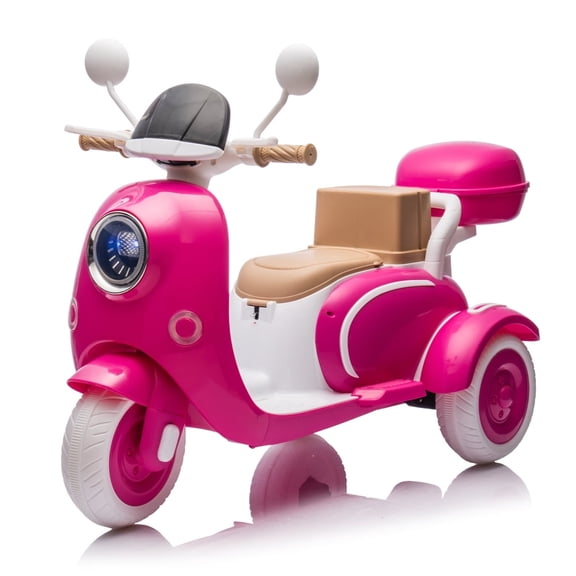 Pawverly 12V Electric Ride On Motorcycle for Kids, 3-Wheel Toddler Scooter Toy with Bluetooth, MP3 Music, LED Lights, Battery Powered Motorbike for Girls Boys Ages 3-5, Rose Red