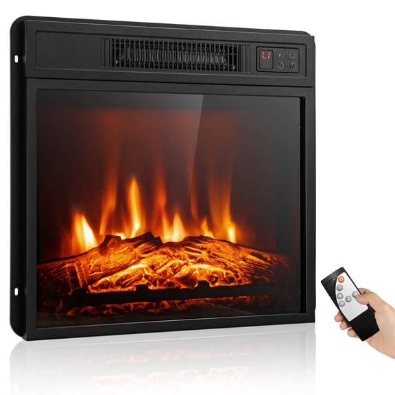 Pawverly 18-Inch Electric Fireplace Insert, 1400W Recessed Heater with 3 LED Flame Effects, Remote Control, 6H Timer & Realistic Log Set, Black