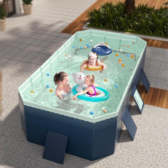 Pawverly 2.6m Foldable PVC Swimming Pool, Non-Inflatable Above Ground Family Pool for Adults & Kids, Outdoor Backyard Patio Garden Summer Cooling Pool