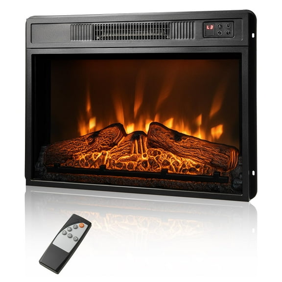 Pawverly 23-Inch Electric Fireplace Insert, 1400W Recessed Heater with 3 LED Flame Effects, Remote Control, 6H Timer & Realistic Log Set, Black